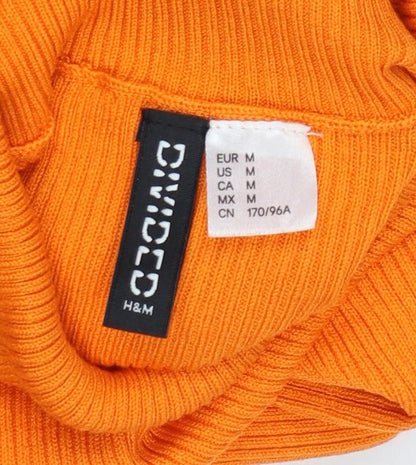 H&M Divided Women Orange Ribbed Roll Neck Jumper UK 12 M Slim Knit