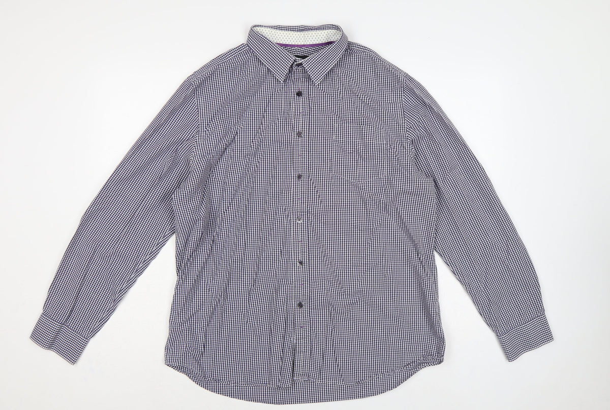 Jeff Banks Men’s Blue Check Button-Down Long Sleeve Shirt L