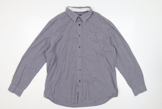 Back view of Jeff Banks Men’s Blue Check Button-Down Long Sleeve Shirt L