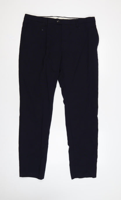 Zara Men’s Blue 34 Wool Flat Front Straight Dress Trousers