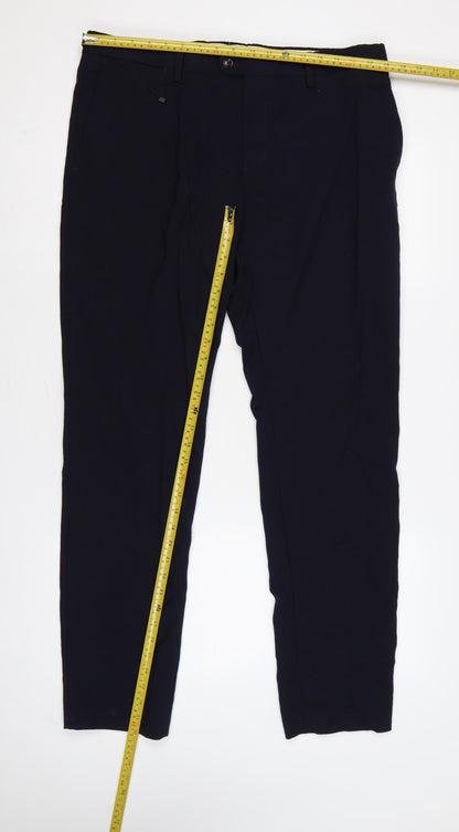 Zara Men’s Blue 34 Wool Flat Front Straight Dress Trousers