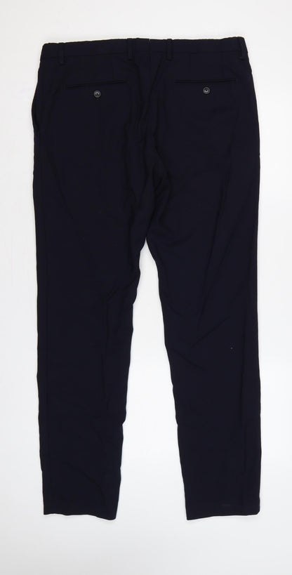 Zara Men’s Blue 34 Wool Flat Front Straight Dress Trousers