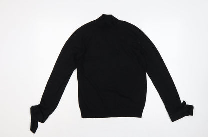 Mango Women Black UK 12 Wool Blend High Neck Tie Cuff Jumper