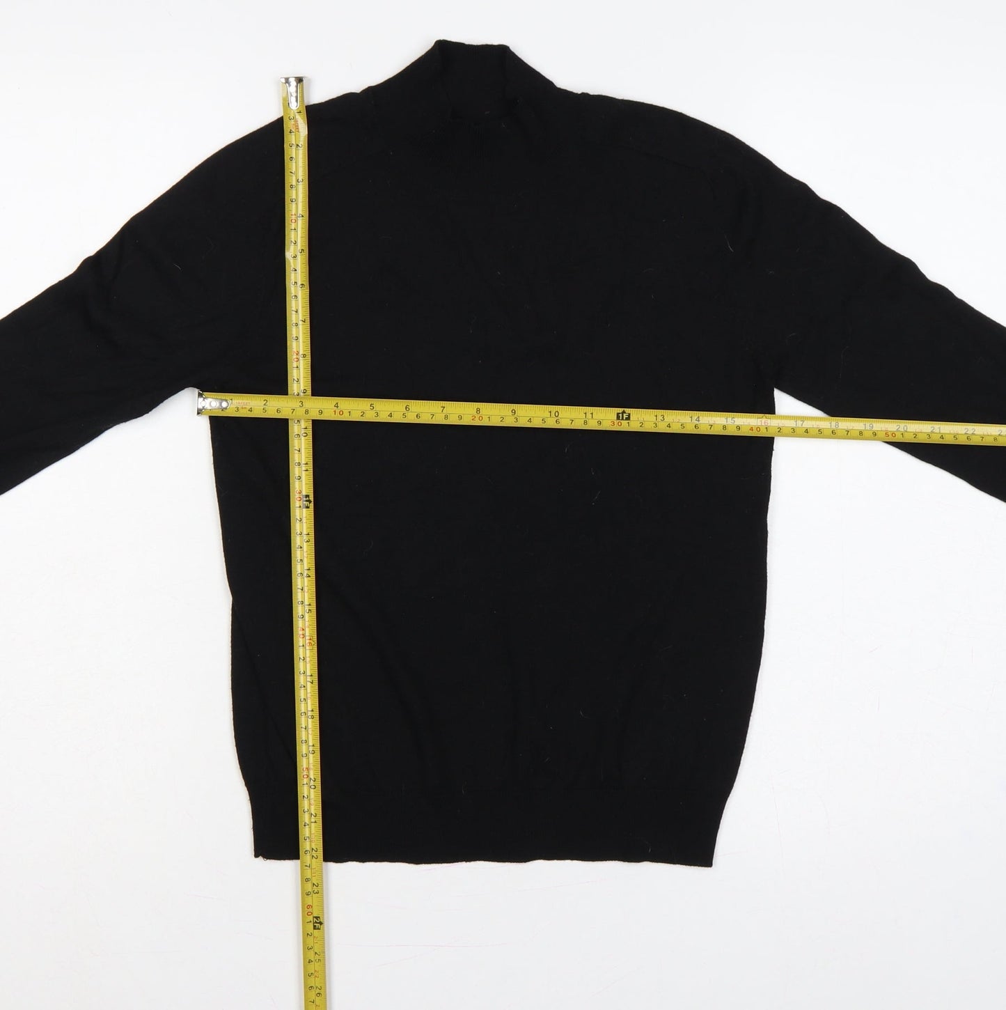 Mango Women Black UK 12 Wool Blend High Neck Tie Cuff Jumper