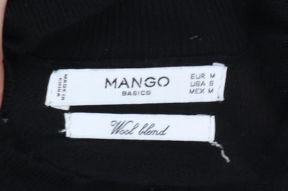 Mango Women Black UK 12 Wool Blend High Neck Tie Cuff Jumper