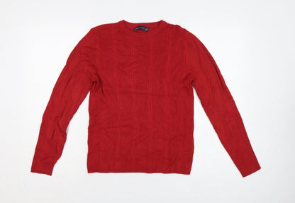 Marks & Spencer Women Red UK 14 Ribbed Knit Crew Neck Pullover Jumper