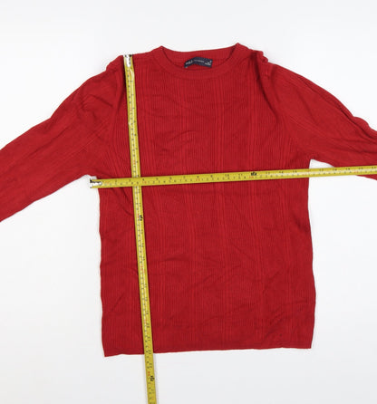 Marks & Spencer Women Red UK 14 Ribbed Knit Crew Neck Pullover Jumper