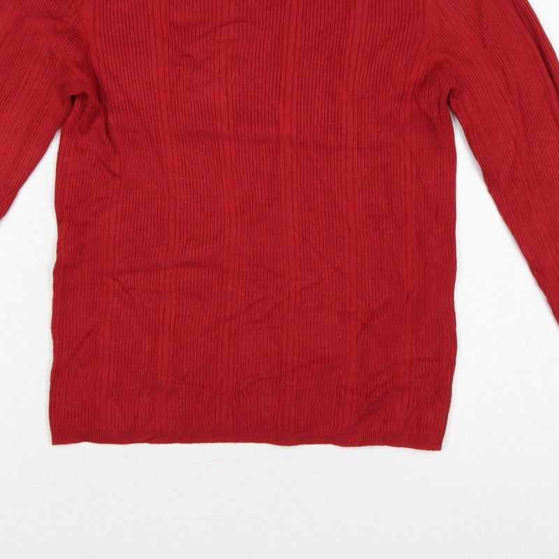 Marks & Spencer Women Red UK 14 Ribbed Knit Crew Neck Pullover Jumper
