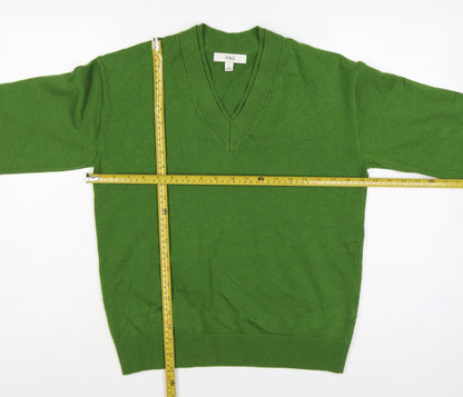 Marks and Spencer Women Green S V-Neck Knit Pullover Jumper