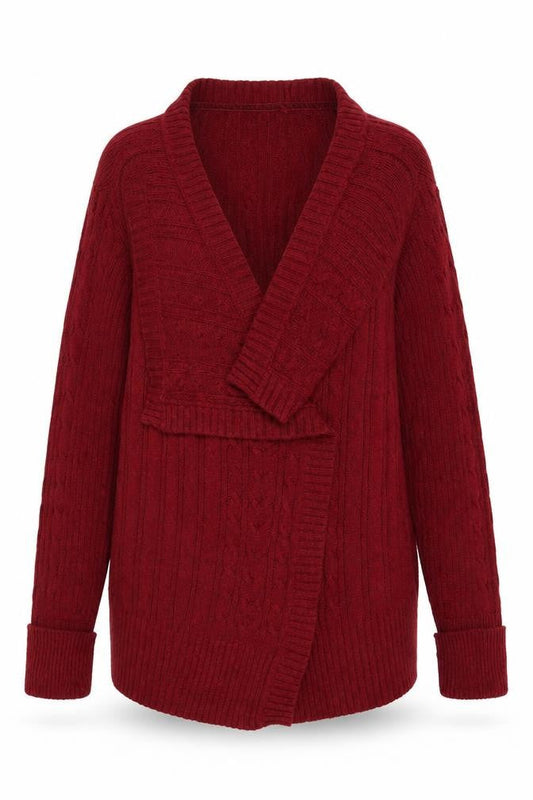 Mantary Women’s Red Size 16 Cable Knit Open V-Neck Cardigan