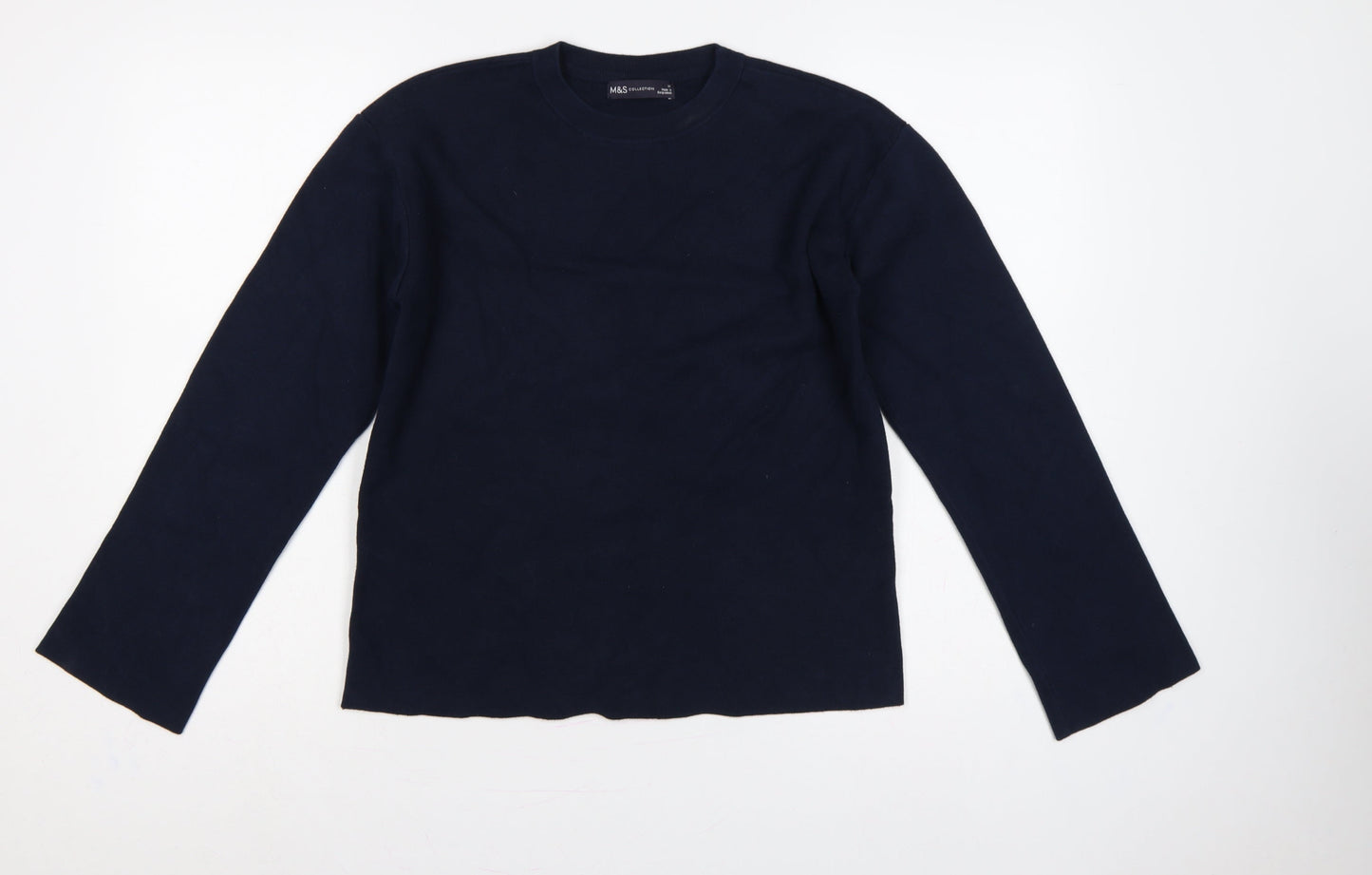 Marks and Spencer Women Blue M Crew Neck Cotton Knit Jumper