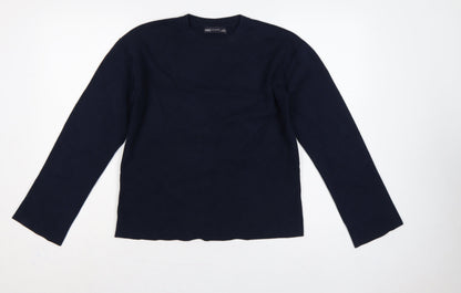 Marks and Spencer Women Blue M Crew Neck Cotton Knit Jumper
