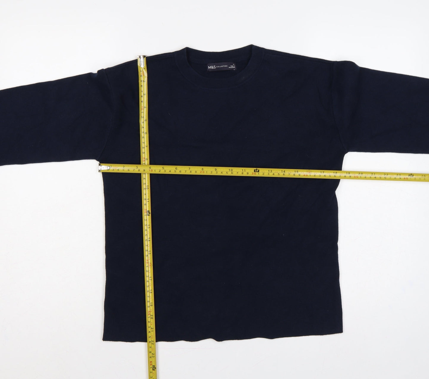 Marks and Spencer Women Blue M Crew Neck Cotton Knit Jumper