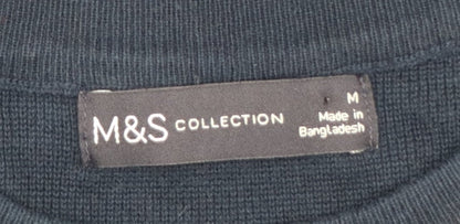 Marks and Spencer Women Blue M Crew Neck Cotton Knit Jumper