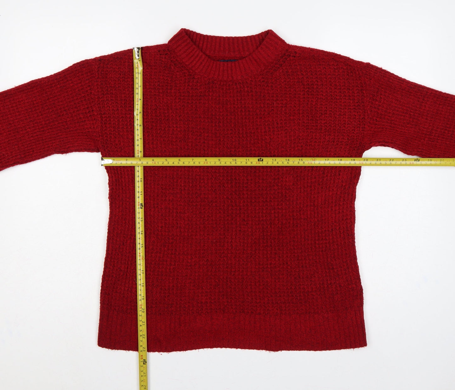 American Eagle Women Red XS Mock Neck Waffle Knit Jumper