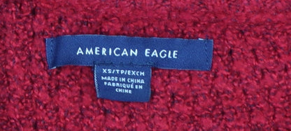 American Eagle Women Red XS Mock Neck Waffle Knit Jumper