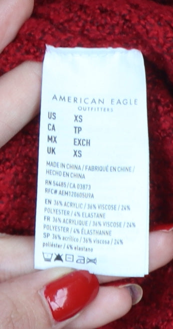 American Eagle Women Red XS Mock Neck Waffle Knit Jumper