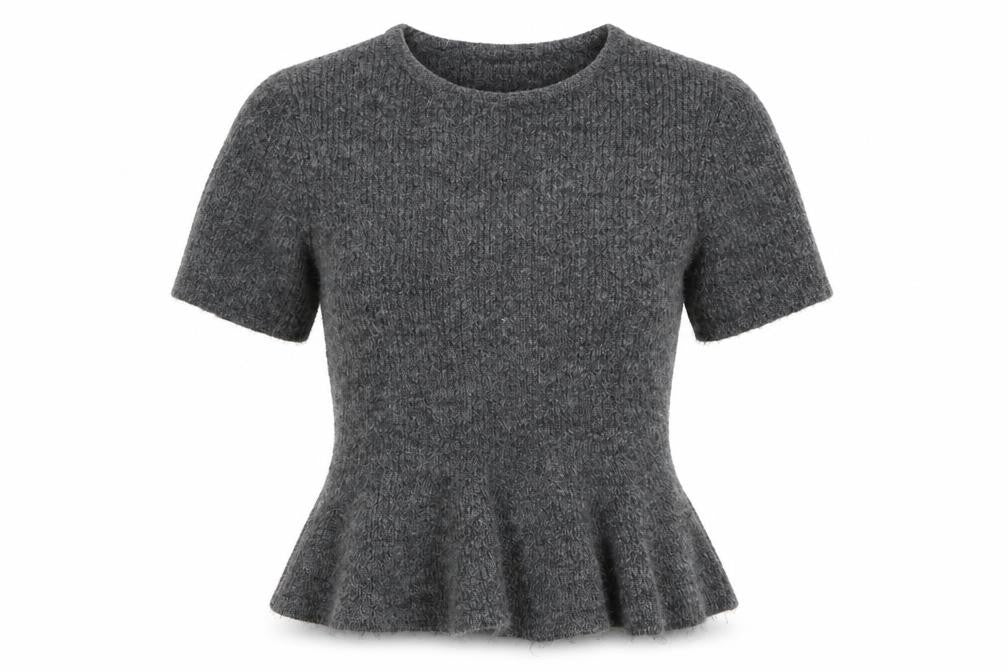 H&M Women Grey UK 12 Peplum Knit Short Sleeve Round Neck Jumper