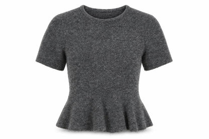 H&M Women Grey UK 12 Peplum Knit Short Sleeve Round Neck Jumper