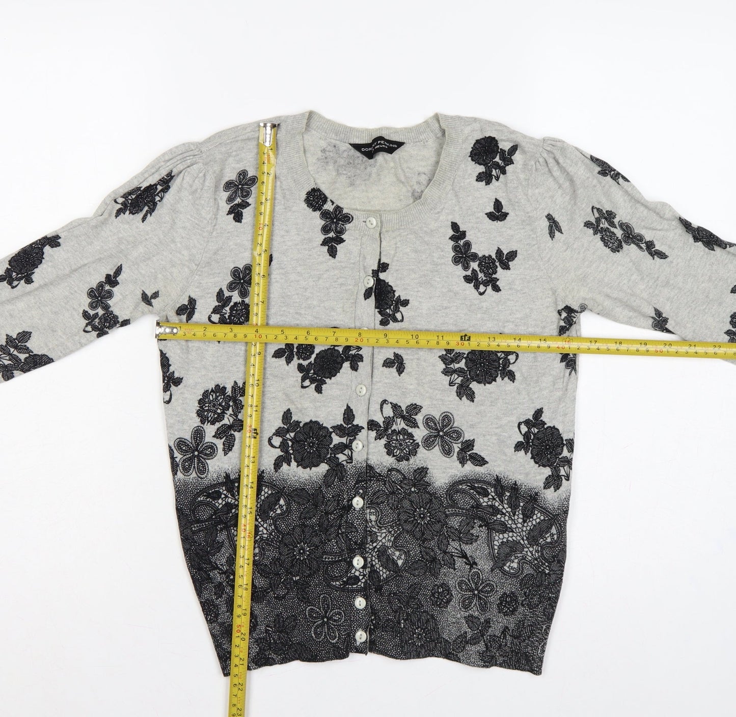 Dorothy Perkins Women Grey Floral Cotton Knit Cardigan UK 12 Long Sleeve