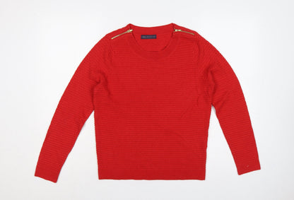 Marks & Spencer Women Red Size 10 Round Neck Zip Shoulder Jumper