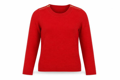 Marks & Spencer Women Red Size 10 Round Neck Zip Shoulder Jumper