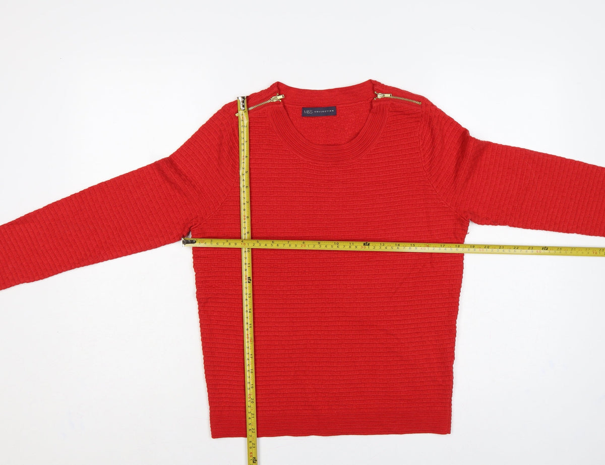 Marks & Spencer Women Red Size 10 Round Neck Zip Shoulder Jumper