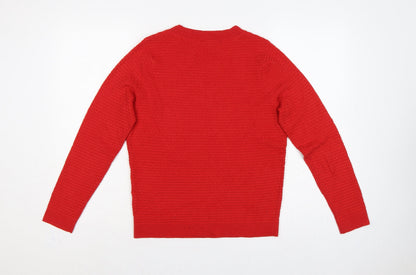Marks & Spencer Women Red Size 10 Round Neck Zip Shoulder Jumper