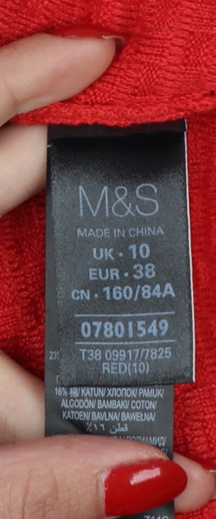 Marks & Spencer Women Red Size 10 Round Neck Zip Shoulder Jumper