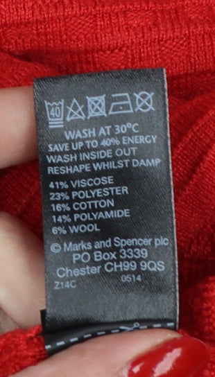 Marks & Spencer Women Red Size 10 Round Neck Zip Shoulder Jumper