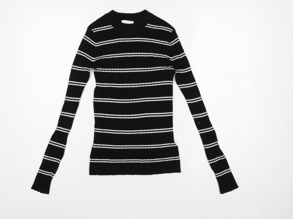 H&M Women Black White Stripe Rib Knit Pullover Jumper XS