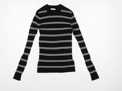 H&M Women Black White Stripe Rib Knit Pullover Jumper XS