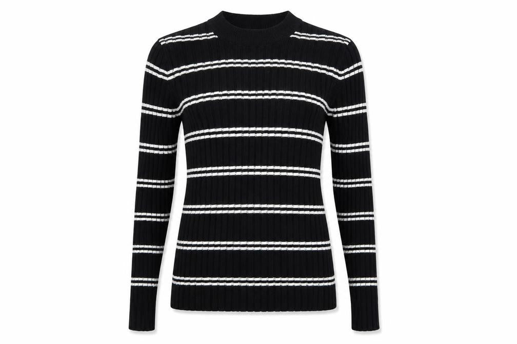 H&M Women Black White Stripe Rib Knit Pullover Jumper XS