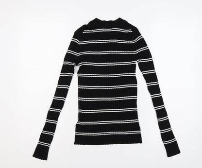 H&M Women Black White Stripe Rib Knit Pullover Jumper XS