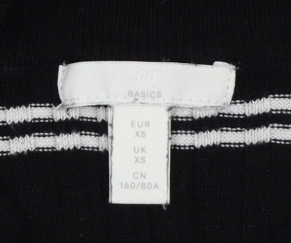 H&M Women Black White Stripe Rib Knit Pullover Jumper XS