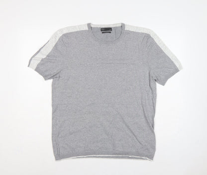 Marks & Spencer Men Grey L Cotton Knit Short Sleeve Pullover Jumper