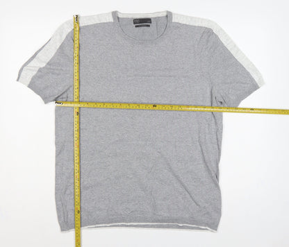 Marks & Spencer Men Grey L Cotton Knit Short Sleeve Pullover Jumper