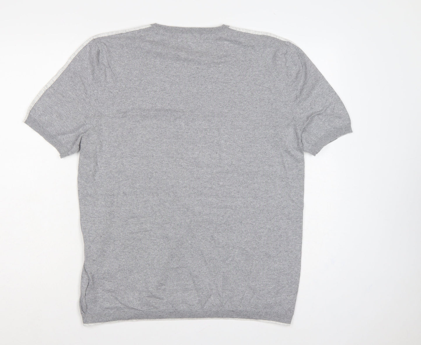 Marks & Spencer Men Grey L Cotton Knit Short Sleeve Pullover Jumper