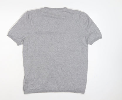 Marks & Spencer Men Grey L Cotton Knit Short Sleeve Pullover Jumper