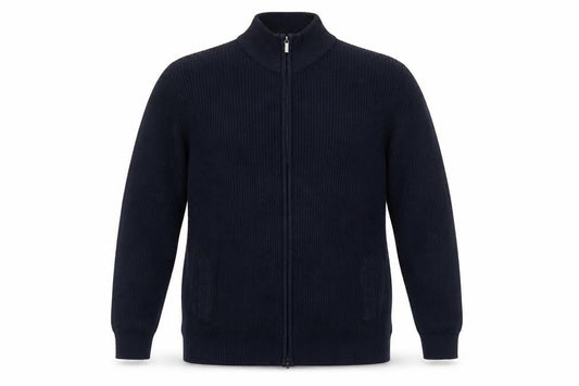 Front view of La Redoute Men’s Blue 2XL Full Zip High Neck Knit Jumper Cardigan