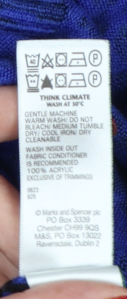 Marks & Spencer Women Blue Leopard Print V-Neck Jumper UK 16 Acrylic