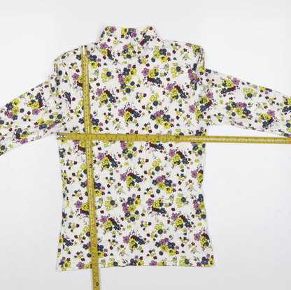 M&S Women Ivory Floral High Neck Stretch Jersey Blouse UK 8