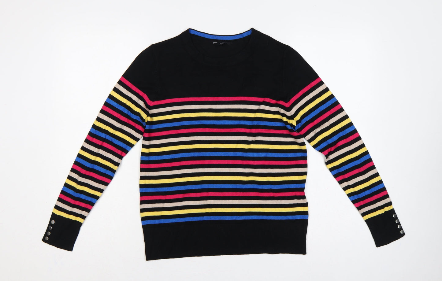 M&Co Women Black Multicolour Striped Knit Jumper Size 10