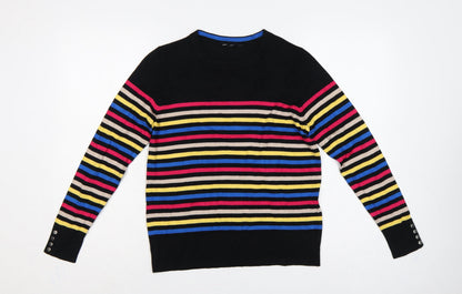 M&Co Women Black Multicolour Striped Knit Jumper Size 10