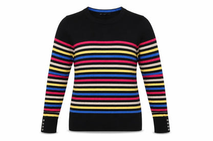 M&Co Women Black Multicolour Striped Knit Jumper Size 10