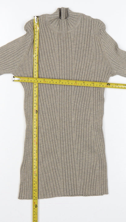 H&M Women’s Beige XS Ribbed Mock Neck Slim Knit Jumper