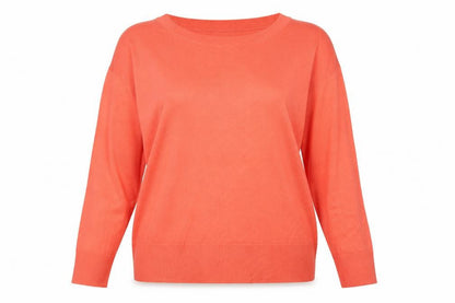 H&M Women’s Orange L Fine Knit Round Neck Long Sleeve Pullover Jumper