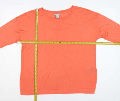 H&M Women’s Orange L Fine Knit Round Neck Long Sleeve Pullover Jumper
