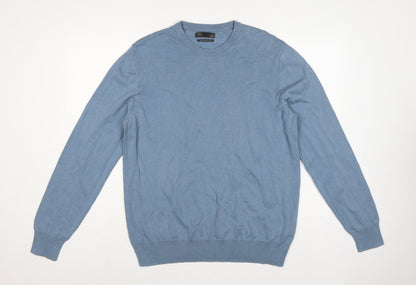 Marks & Spencer Mens Blue L Fine Cotton Crew Neck Pullover Jumper