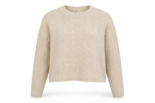 Pull&Bear Women Beige S Cable-Knit Crew Neck Pullover Jumper